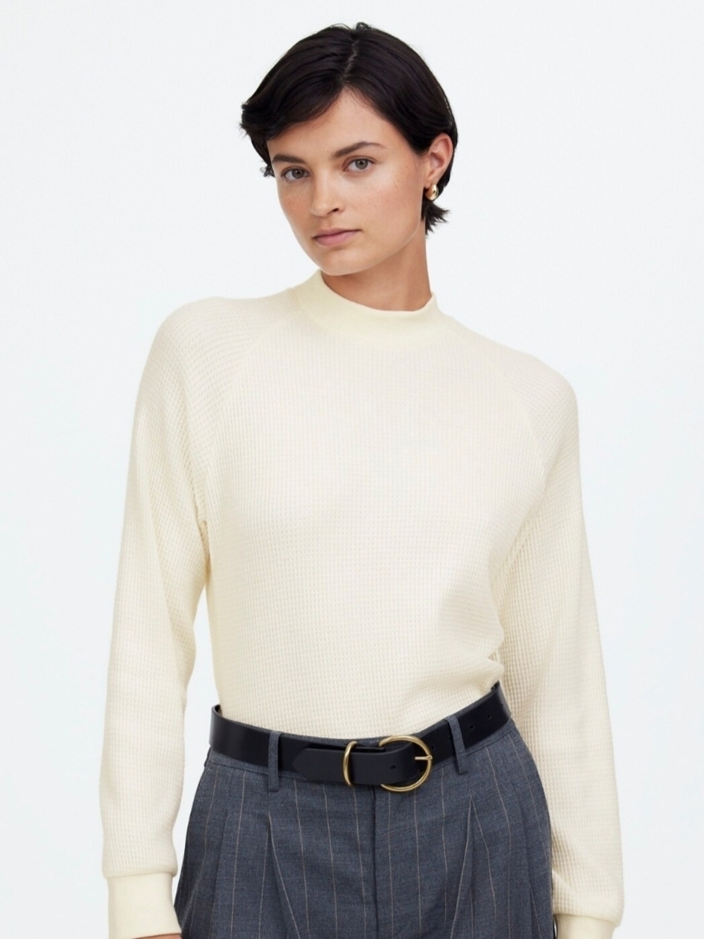 Madewell Cream Mock-Turtleneck Waffle Sweater